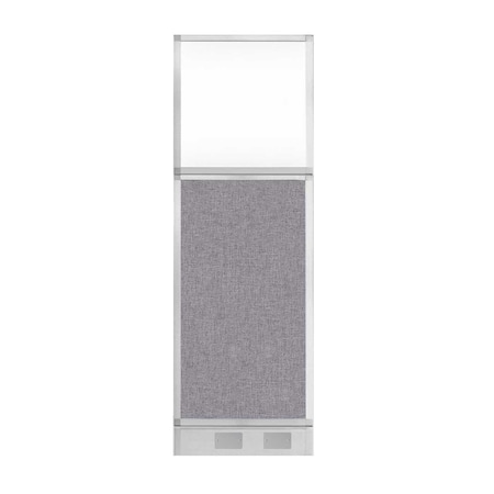 Versare Hush Panel Configurable Cubicle Partition 2' x 6' Cloud Gray Fabric Clear Window w/ Cable Channel 1856208-2